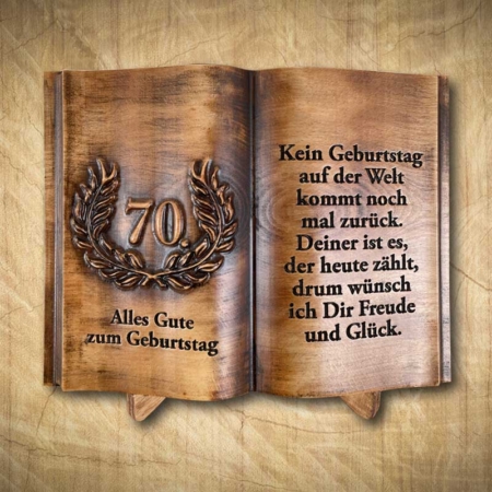 Holzbuch zum 70. Geburtstag mit Spruch