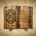 Holzbuch mit Weinlaubmotiv zum 50. Geburtstag + Buchständer